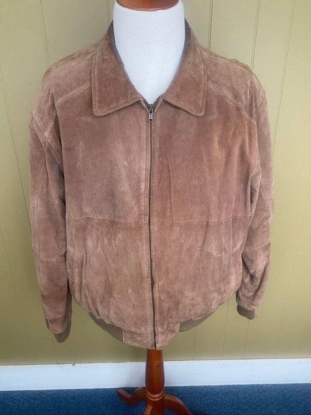 Knightsbridge vintage men XL full zip suede leather quilt lined coat w/collar